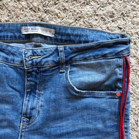 Zara Z1975 Skinny Ankle Jeans w/ Red Stripe Detail - Picture 2 of 5